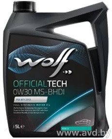 Купить Моторное масло Wolf OfficialTech MS-BHDI 0W-30 5л в Минске.