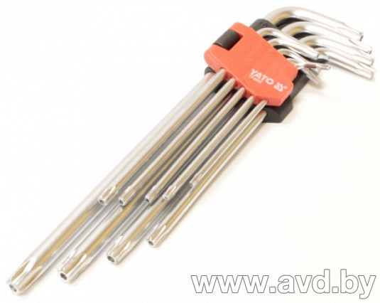 Купить Наборы инструментов Yato Набор ключей TORX Г-образных длинных (L=78-222 мм) с отверстием 9 предметов (YT-0512) в Минске.